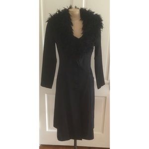 Betsey Johnson Vintage Black Coat With Faux Fur Collar